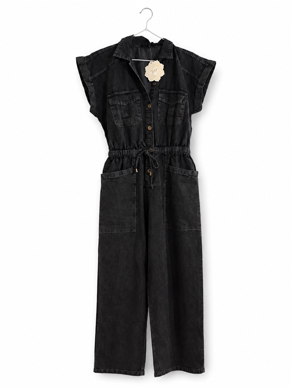Women's Black Denim Utility Jumpsuit